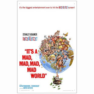 IT'S A MAD MAD MAD MAD WORLD - Cinerama One-Sheet (27" x 41"); Fine+ on Linen: IT'S A MAD MAD MAD MAD WORLD Cinerama One-Sheet (27" x 41") Fine+ on Linen; Artist Jack Davis United Artists, 1693 This Cinerama one-sheet appropriately touts the large screen format for the