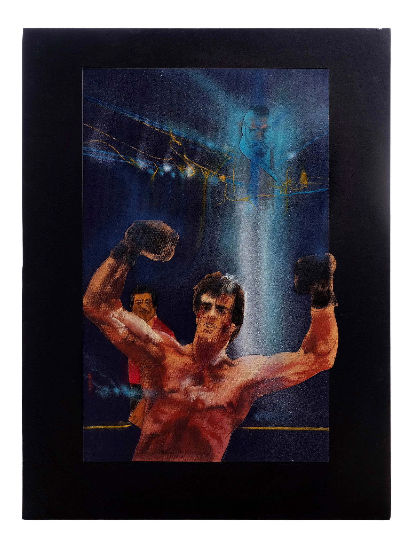 ROCKY III (1982) - Matted Hand-Illustrated Bob Peak Poster Concept Collage: ROCKY III (1982) - Matted Hand-Illustrated Bob Peak Poster Concept Collage - A matted poster concept collage for Sylvester Stallone's Rocky III hand-illustrated by legendary American commercial artist