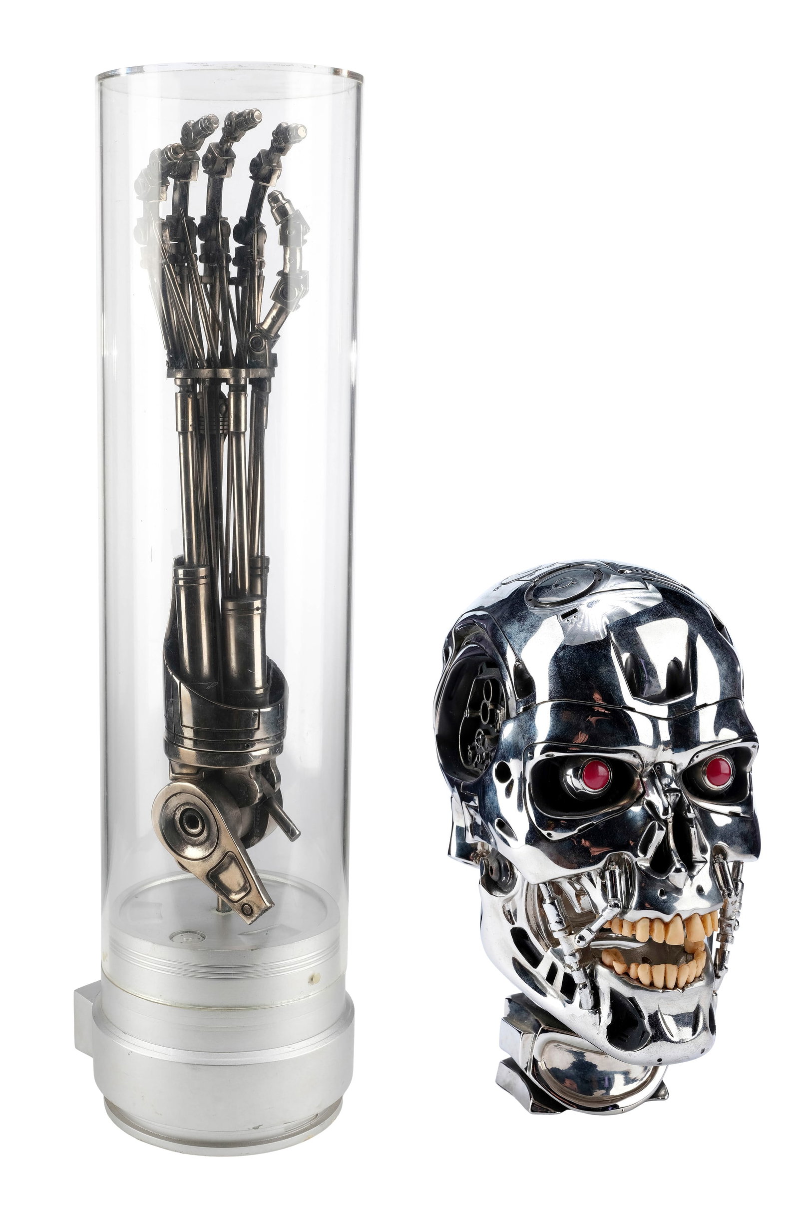 TERMINATOR 2: JUDGMENT DAY (1991) - ICONS Light-Up Prototype T-800 Endoskeleton Skull and Arm: TERMINATOR 2: JUDGMENT DAY (1991) - ICONS Light-Up Prototype T-800 Endoskeleton Skull and Arm Replicas - A light-up replica of a T-800 endoskeleton skull and arm as seen in James Cameron's 1991 Termin