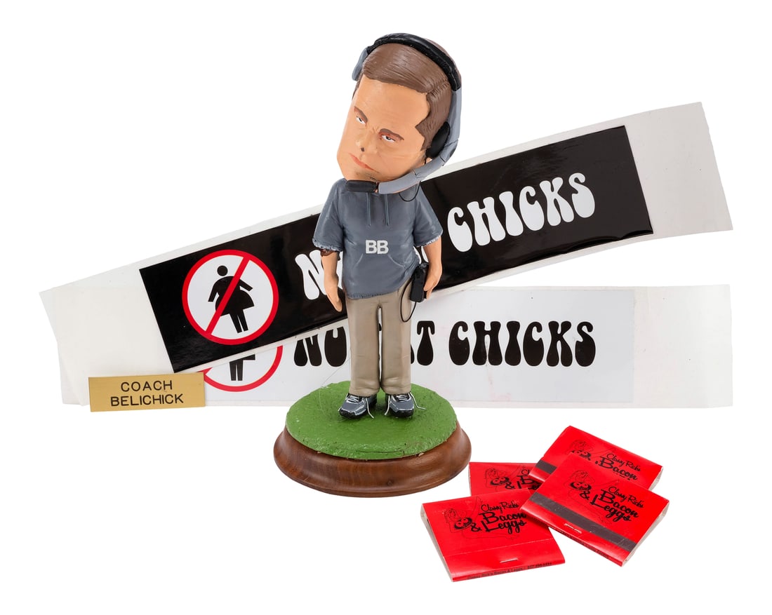 THAT'S MY BOY (2012) - Jim Nance's (Rex Ryan) Bill Belichick Bobblehead and Nametag with "No Fat (1 of 12)