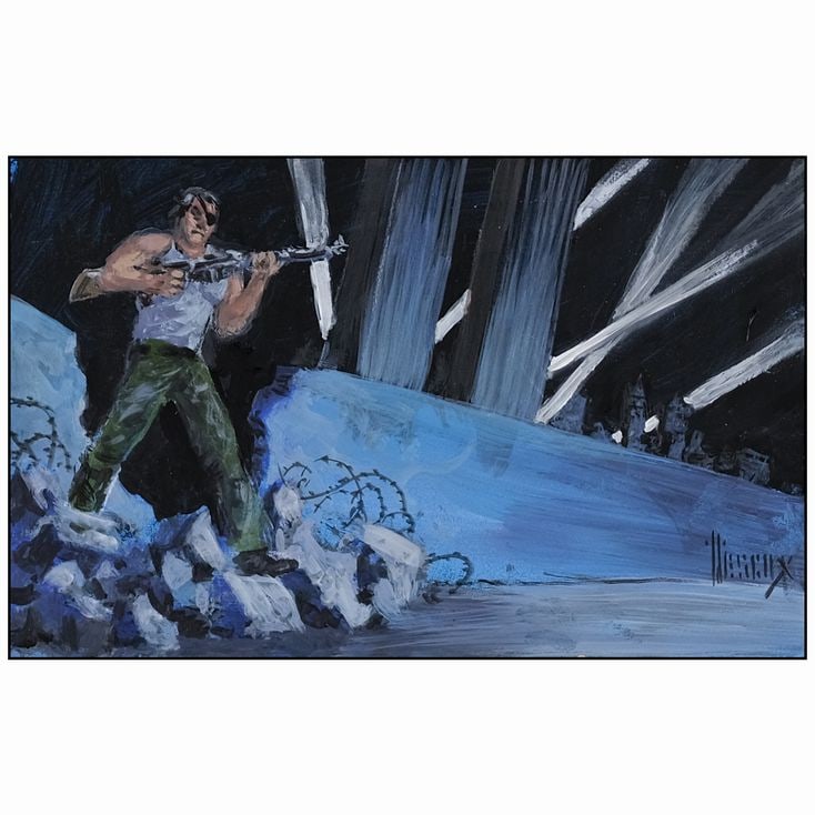 ESCAPE FROM NEW YORK - Hand Painted Preliminary Concept Artwork (5" x 8" ); Near Mint: ESCAPE FROM NEW YORK Hand Painted Preliminary Concept Artwork (5" x 8" ) Near Mint; Artwork by Richard Hescox AVCO Embassy Pictures , 1981 This hand-painted art has be