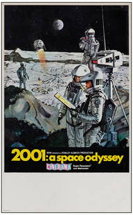 2001: A SPACE ODYSSEY - Midget Window Card (9" x 14.5"); Fine on Paper: 2001: A SPACE ODYSSEY Midget Window Card (9" x 14.5") Fine on Paper; Artwork by Robert McCall MGM, 1968 There is a small chip in the upper left corner. The poster has been restored onto new