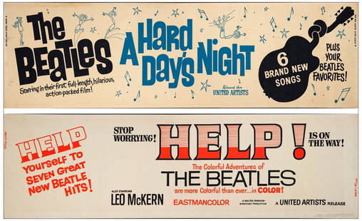 A HARD DAY'S NIGHT - Banners (2) (24" x 83.75"); Fine Rolled: A HARD DAY'S NIGHT Banners (2) (24" x 83.75") Fine Rolled United Artists , 1964 & 1965 Banners were generally produced to cover an area over the entryway to a theater. Often, they were