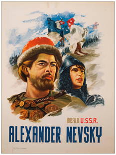 ALEXANDER NEVSKY - Indian One Sheet (30" x 40" ); Fine on Linen: ALEXANDER NEVSKY Indian One Sheet (30" x 40" ) Fine on Linen Mosfilm, R-1960s This poster has a few small repairs. One above the first A in the title that seems to hav