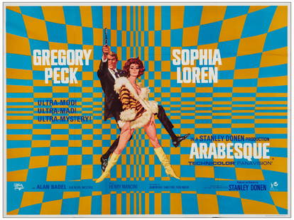 ARABESQUE - British Quad (30" x 40"); Very Fine Folded: ARABESQUE British Quad (30" x 40") Very Fine Folded; Artwork by Robert McGinnis Universal, 1966 This British quad has an additional fold. There is a snipe with the "Pr