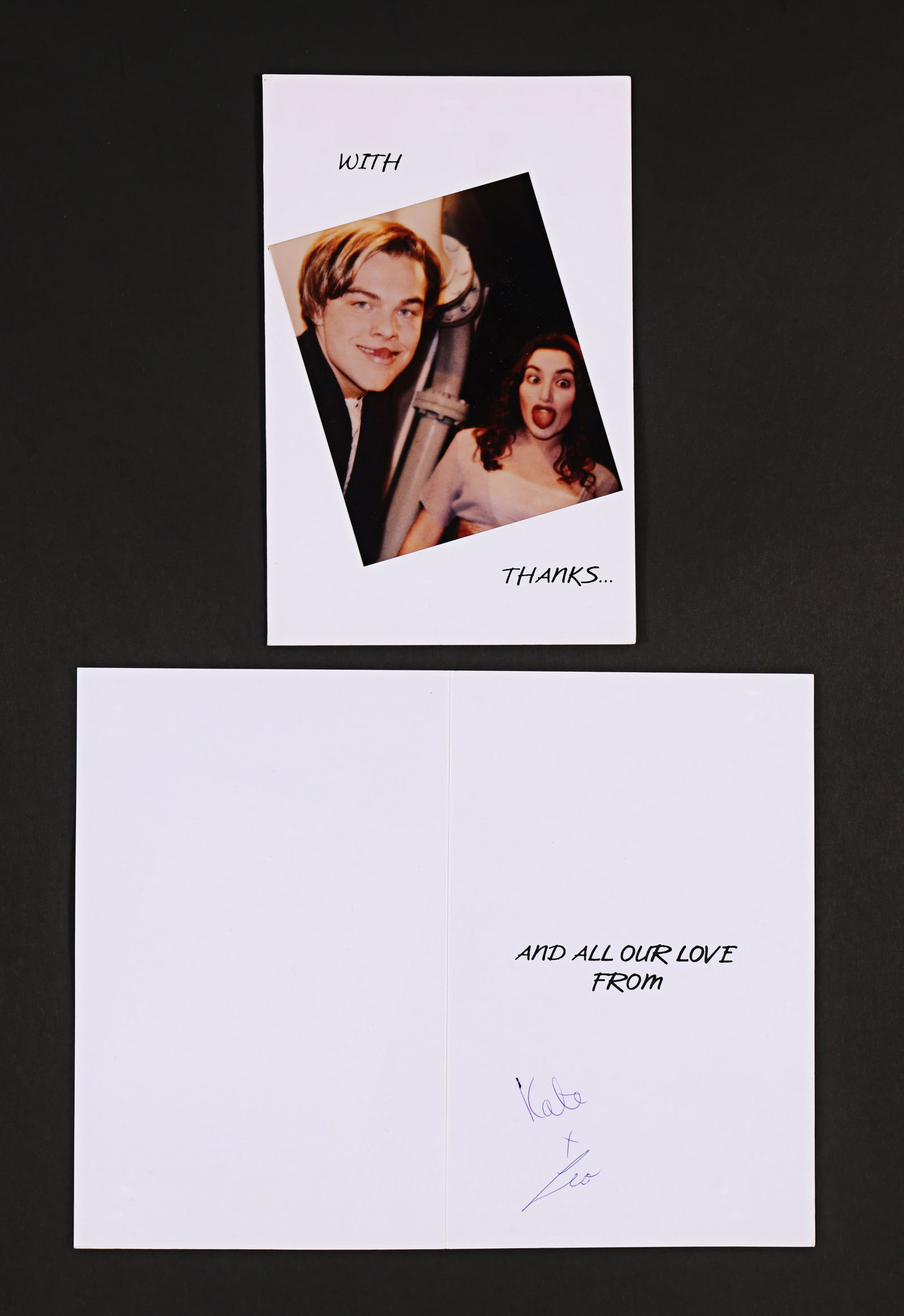 TITANIC (1997) - Two Leonardo DiCaprio and Kate Winslet Autographed "Thank You" Cards (1 of 2)