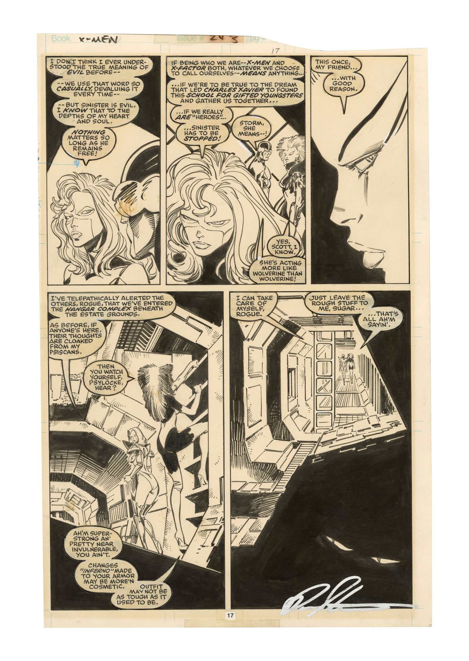 MARVEL COMICS - Hand-Drawn Marc Silvestri and Hilary Barta Uncanny X-Men No. 243 P. 17: MARVEL COMICS - Hand-Drawn Marc Silvestri and Hilary Barta Uncanny X-Men No. 243 P. 17 - Uncanny X-Men issue 261 page 11 hand-drawn by Marc Silvestri and Hilary Barta and published by Marvel Comics, c