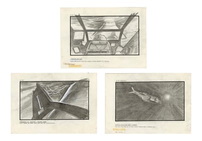ALIENS (1986) - Set of Three Hand-Illustrated Dropship Storyboards