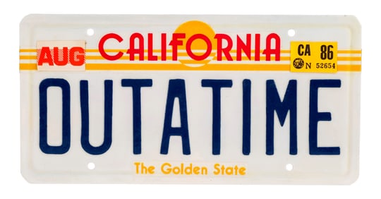 BACK TO THE FUTURE TRILOGY (1985-1990) - OUTATIME License Plate Used at Official Universal Studios