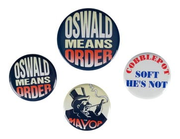BATMAN RETURNS (1992) - Set of Four Oswald Cobblepot (Danny DeVito) Mayoral Campaign Buttons