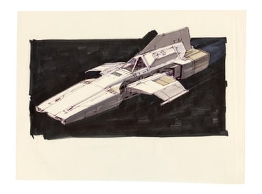 BATTLESTAR GALACTICA (1978-1979) - Hand-Drawn Ralph McQuarrie Colonial Viper in Flight Concept