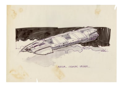 BATTLESTAR GALACTICA (1978-1979) - Hand-Drawn Joe Johnston Modular Cylonian Tanker Concept Sketch
