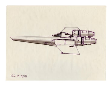 BATTLESTAR GALACTICA (1978-1979) - Hand-Drawn Joe Johnston Colonial Viper Profile Concept Sketch
