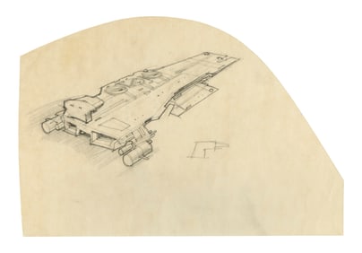 BATTLESTAR GALACTICA (1978-1979) - Hand-Drawn Joe Johnston Battlestar Concept Sketch