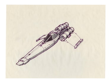 BATTLESTAR GALACTICA (1978-1979) - Hand-Drawn Joe Johnston Colonial Viper Concept Sketch