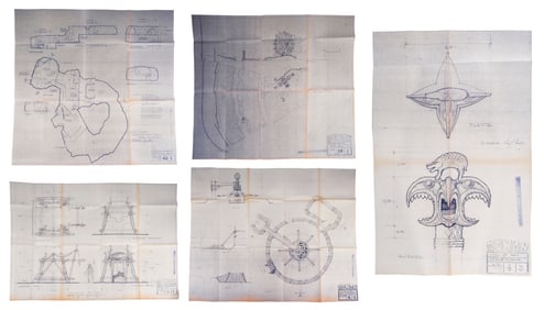 CONAN THE BARBARIAN (1982) - Set of Five Printed Wheel of Pain and Atlantean Cave Blueprints