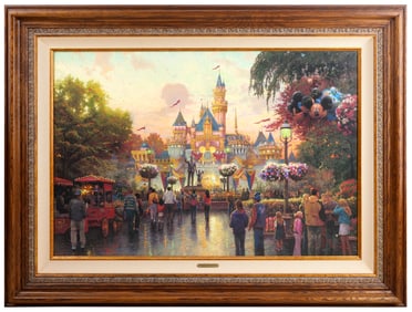 DISNEYLAND PARK - Framed Thomas Kinkade "Disneyland 50th Anniversary" Giclee Painting