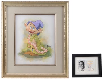 SNOW WHITE AND THE SEVEN DWARFS (1937) - Framed Hand-Painted Toby Bluth "Aloha Dopey" Painting with