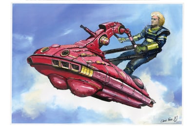 FLASH GORDON (1980) - Hand-Painted Chris Foss Rocket Cycle Concept Artwork