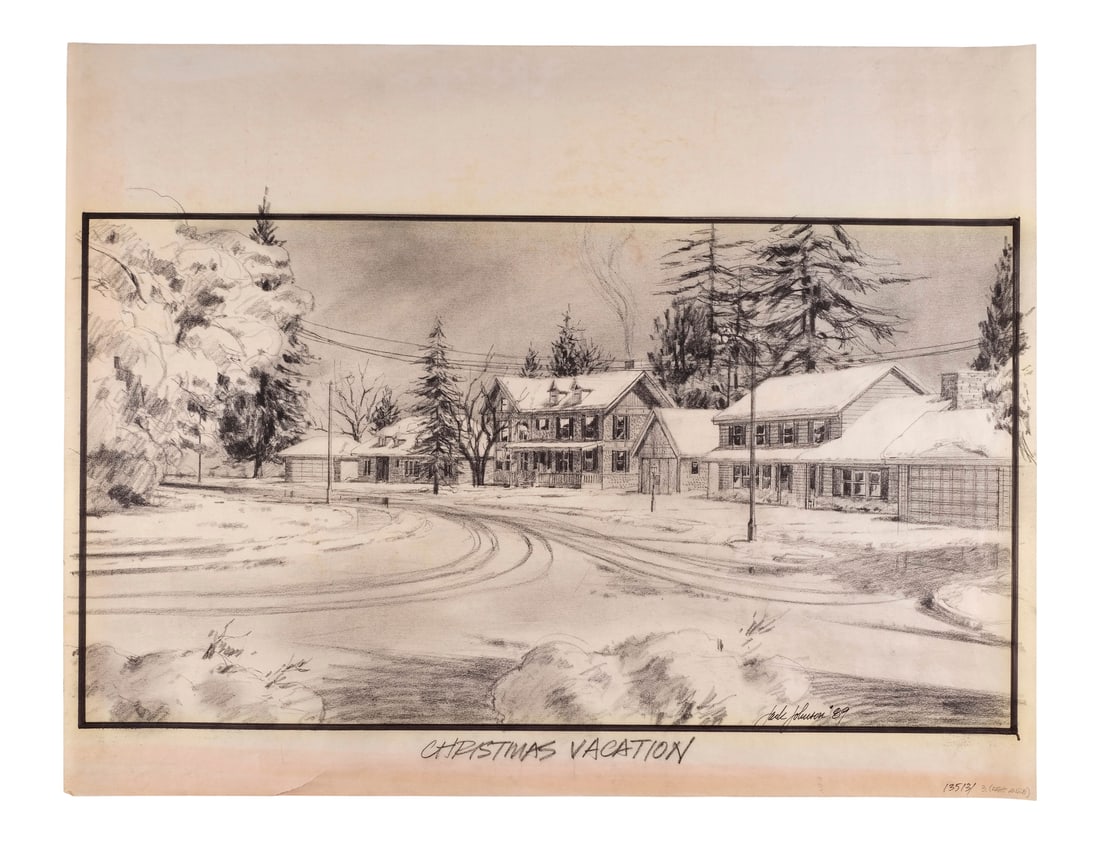 NATIONAL LAMPOON'S CHRISTMAS VACATION (1989) - Hand-Drawn Jack Johnson Griswold House and: NATIONAL LAMPOON'S CHRISTMAS VACATION (1989) - Hand-Drawn Jack Johnson Griswold House and Neighborhood Artwork - Artwork depicting the Griswold house and neighborhood hand-drawn by production illustra