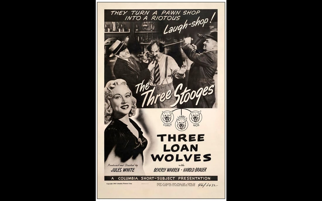 THREE STOOGES: THREE LOAN WOLVES - One Sheet (27" x 41"); Fine+ on Linen (1 of 1)