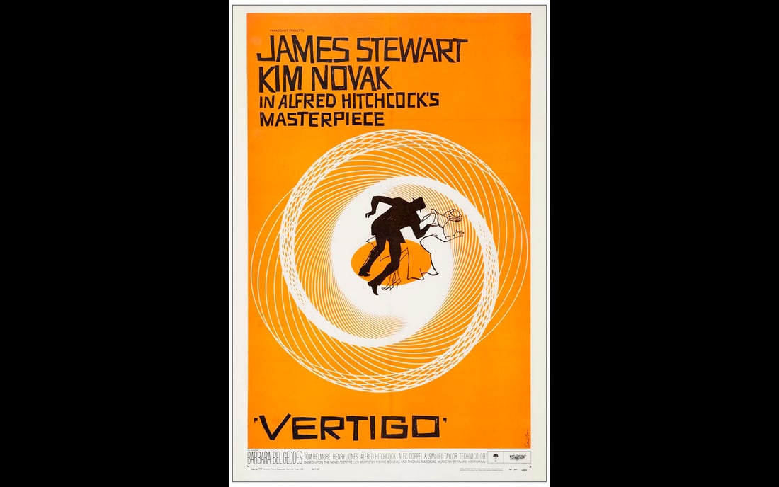 VERTIGO - One Sheet (27" x 41"); Fine+ on Linen: VERTIGO One Sheet (27" x 41") Fine+ on Linen; Artwork by Saul Bass Paramount, 1958 This poster has been professionally linen-backed. Before restoration, both the left