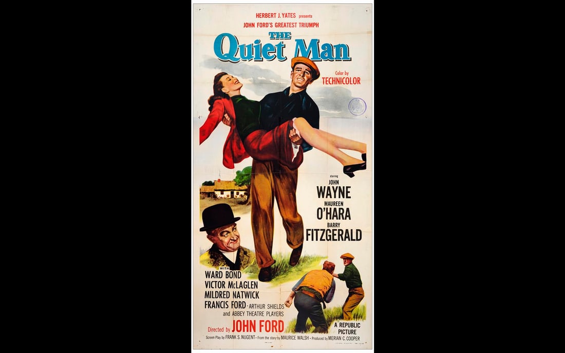 THE QUIET MAN - Three Sheet (41" x 81"); Very Fine- Folded: THE QUIET MAN Three Sheet (41" x 81") Very Fine- Folded Republic, R-1957 This beautiful poster from John Ford's Academy Award-winning film was printed for the film's 1