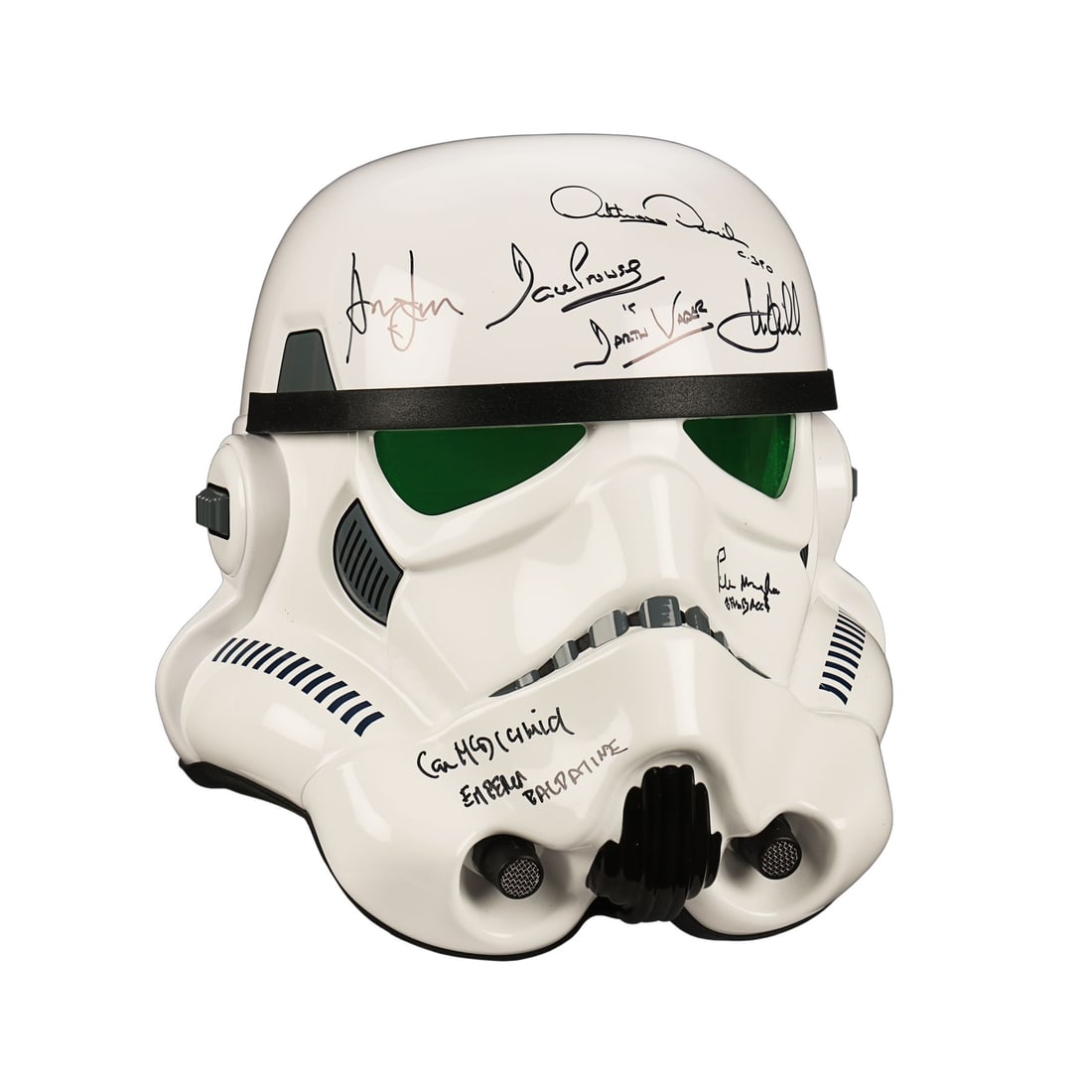 STAR WARS: A NEW HOPE (1977) - Mark Hamill, Harrison Ford and Cast-autographed Imperial Stormtrooper: STAR WARS: A NEW HOPE (1977) - Mark Hamill, Harrison Ford and Cast-autographed Imperial Stormtrooper Helmet Replica - A cast-autographed replica of an Imperial Stormtrooper helmet from George Lucas' S