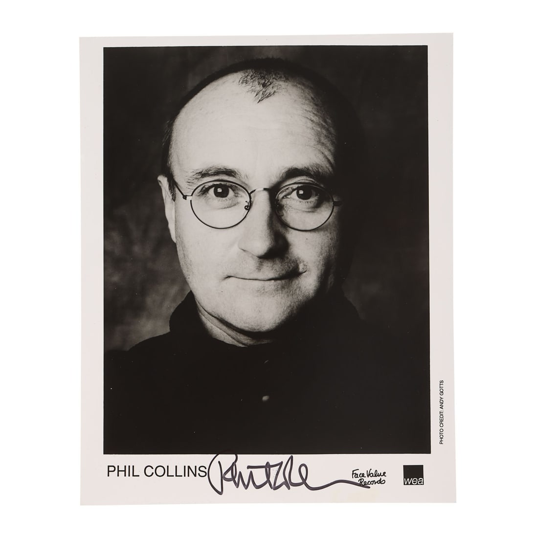 PHIL COLLINS - Autographed Photo: PHIL COLLINS - Autographed Photo - A photo autographed by singer-songwriter Phil Collins. The eight-time Grammy award winner and lead singer of Genesis has autographed this black-and-white headshot in