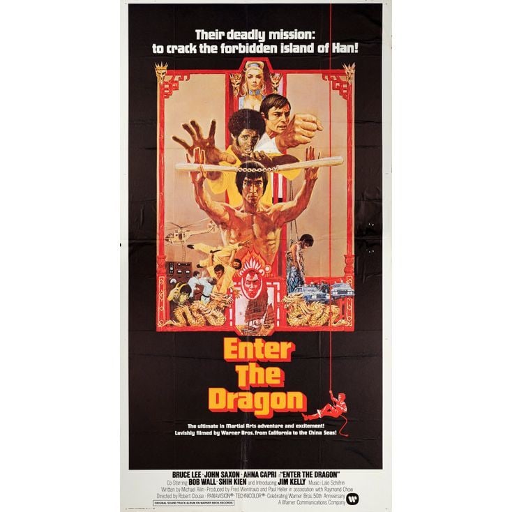 ENTER THE DRAGON - Three Sheet (41" x 77"); Foreign Style; Fine+ Folded: ENTER THE DRAGON Three Sheet (41" x 77"); Foreign Style Fine+ Folded; Artwork by Bob Peak Warner Bros., 1973 This poster is considered one of the greatest martial arts