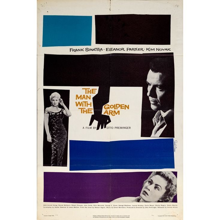 THE MAN WITH THE GOLDEN ARM - One Sheet (27" x 41"); 27" x 41"; Fine Folded: THE MAN WITH THE GOLDEN ARM One Sheet (27" x 41"); 27" x 41" Fine Folded; Artwork by Saul Bass United Artists, 1955 Otto Preminger directs while Saul Bass creates this