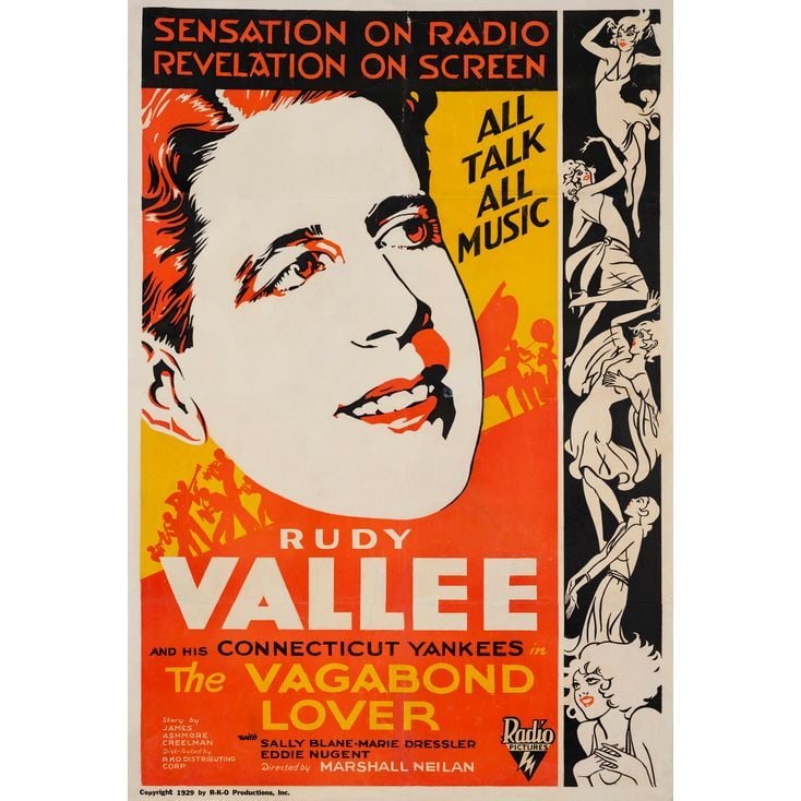 THE VAGABOND LOVER - One Sheet (27" x 41"); Very Good- on Linen: THE VAGABOND LOVER One Sheet (27" x 41") Very Good- on Linen RKO, 1929 This is the only known copy of this poster for this film featuring Rudy Vallee. He was the origi