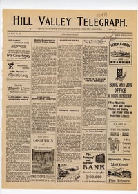 BACK TO THE FUTURE PART III (1990) - Production-Made Hill Valley Telegraph Newspaper Page with