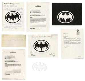 BATMAN RETURNS (1992) - Batman's (Michael Keaton) Bat Logo with Handwritten and Printed Logo Design