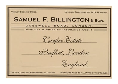 BRAM STOKER'S DRACULA (1992) - Samuel F. Billington & Son Crate Label
