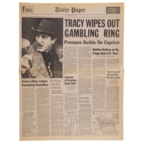 DICK TRACY (1990) - "Tracy Wipes Out Gambling Ring" Daily Paper Newspaper Cover