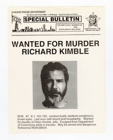 THE FUGITIVE (1993) - Richard Kimble (Harrison Ford) Wanted Poster