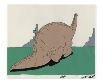 JURASSIC PARK (1993) - Brontosaurus Animation Cels with Hand-Drawn Sketch