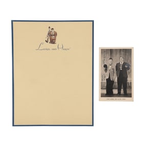 LAUREL AND HARDY - Laurel and Hardy Autographed Postcard with Blank Letterhead