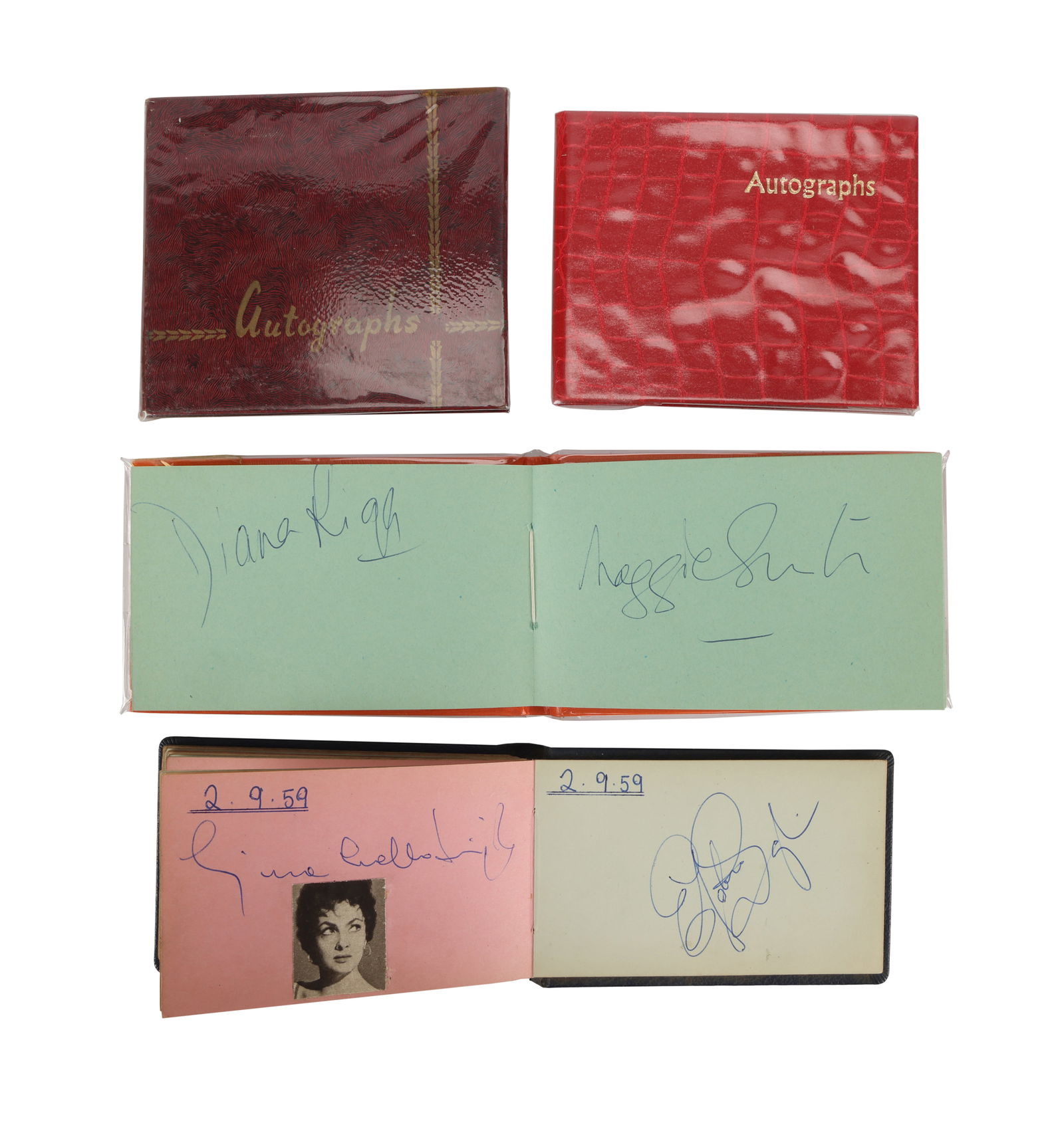VARIOUS PRODUCTIONS - Four Albums Containing Large Collection of Autographs Including Carrie Fisher,: Four albums containing autographs from A-listers and eminent individuals within the Entertainment industries. Some of the many notable inclusions are Dustin Hoffman, Anthony Hopkins, Maggie Smith, and