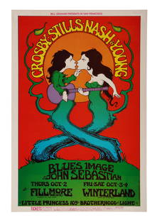 CROSBY, STILLS, NASH & YOUNG - "Bill Graham Presents" Crosby, Stills, Nash & Young: A poster for "Bill Graham Presents" Crosby, Stills, Nash &amp; Young concerts, scheduled to take place on 2-4 October 1969. These concerts were meant to be the folk-rock supergroup's first time perfor