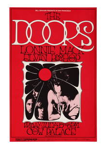 THE DOORS - "Bill Graham Presents" The Doors Cow Palace Concert Poster (BG-186): A "Bill Graham Presents" The Doors poster promoting a concert at the Cow Palace in San Francisco, which took place on 25 July 1969. The gig took place a week after The Doors' fourth studio album, The