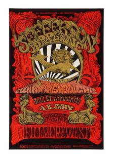 JEFFERSON AIRPLANE - "Bill Graham Presents" Jefferson Airplane Filmore Concert Poster (BG-142): A poster for "Bill Graham Presents" Jefferson Airplane concerts, which took place at the Fillmore West Auditorium in San Francisco on 24-26 October 1968. The show also included the bands Ballet Afro-H