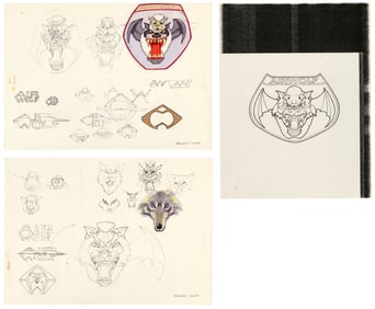 AIRWOLF (1984-1987) - Pair of Hand-Drawn Andrew Probert Airwolf Logo Concept Sketch Sheets