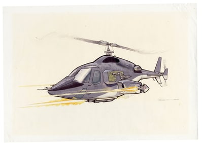AIRWOLF (1984-1987) - Hand-Drawn Andrew Probert Airwolf Helicopter Firing Artwork