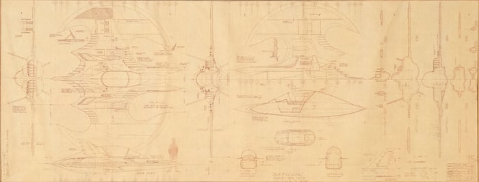 BATMAN (1989) - Matted Production Batman's (Michael Keaton) Batwing Blueprint