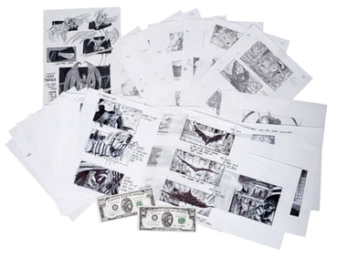 BATMAN FOREVER (1995) - Production-Made Bank of Gotham Money and Set of Hand-Drawn Storyboards