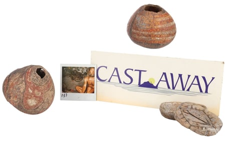 CAST AWAY (2000) - Chuck Noland's (Tom Hanks) Carvings with Continuity Photo and Parking Placard