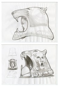 GLADIATOR (2000) - Pair of Hand-Drawn Sylvain Despretz Tigris of Gaul Helmet Artworks