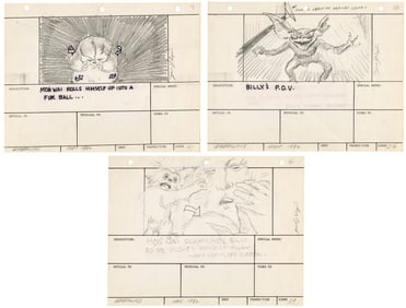 GREMLINS (1984) - Set of Three Hand-Drawn David J. Negron, Sr. Mogwai and Billy Storyboards